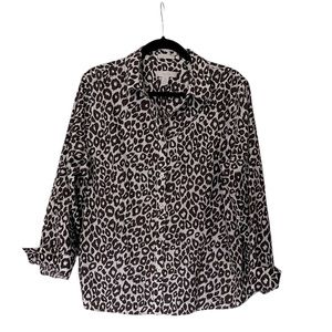 Chicos brown and white leopard button up long sleeve blouse
